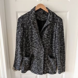 Eileen Fisher Black Tweedy Organic Cotton Knit Classic Collar Blazer Size Large